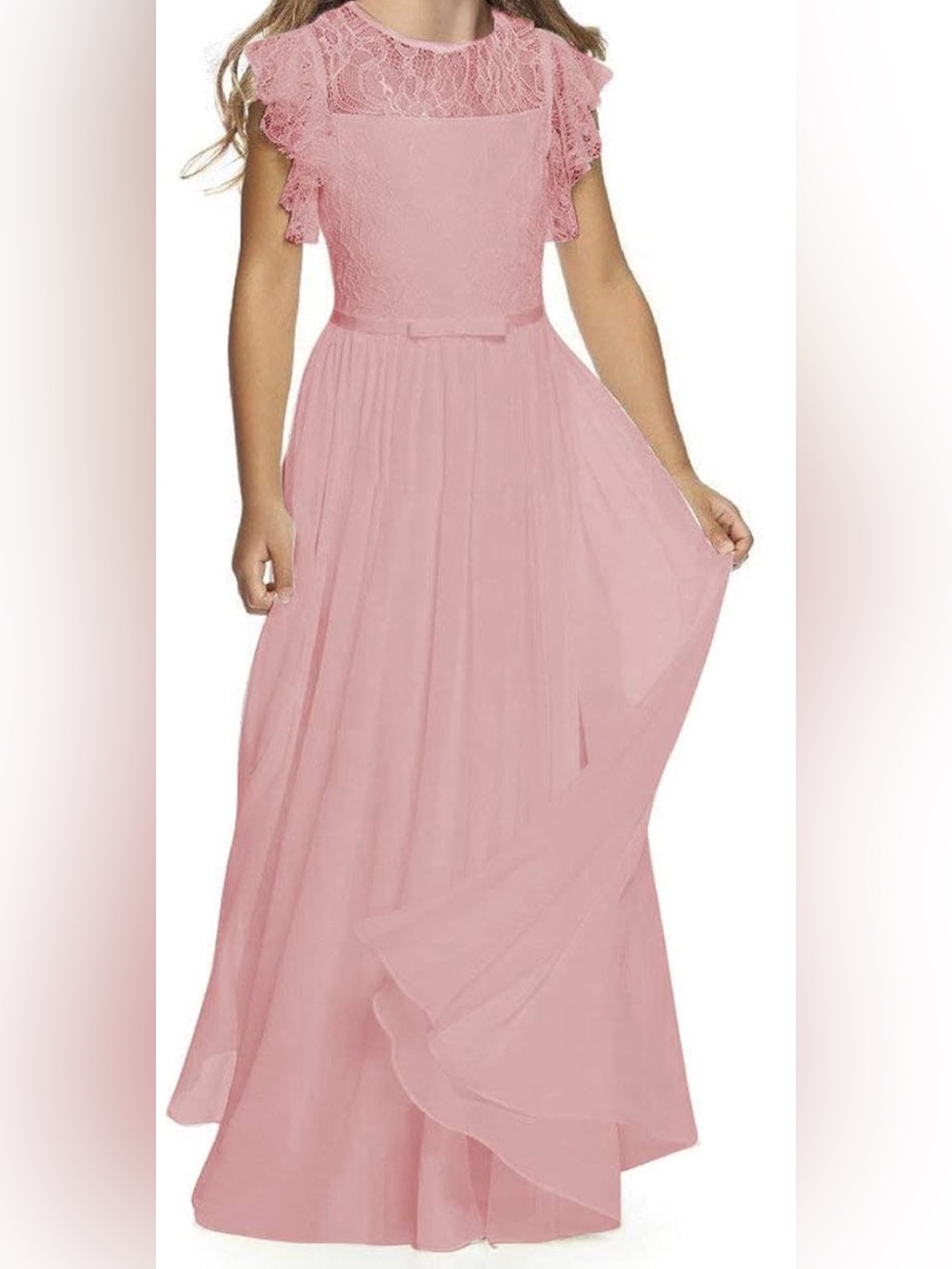 Elegant Blush Lace & Chiffon Girls Formal Dress